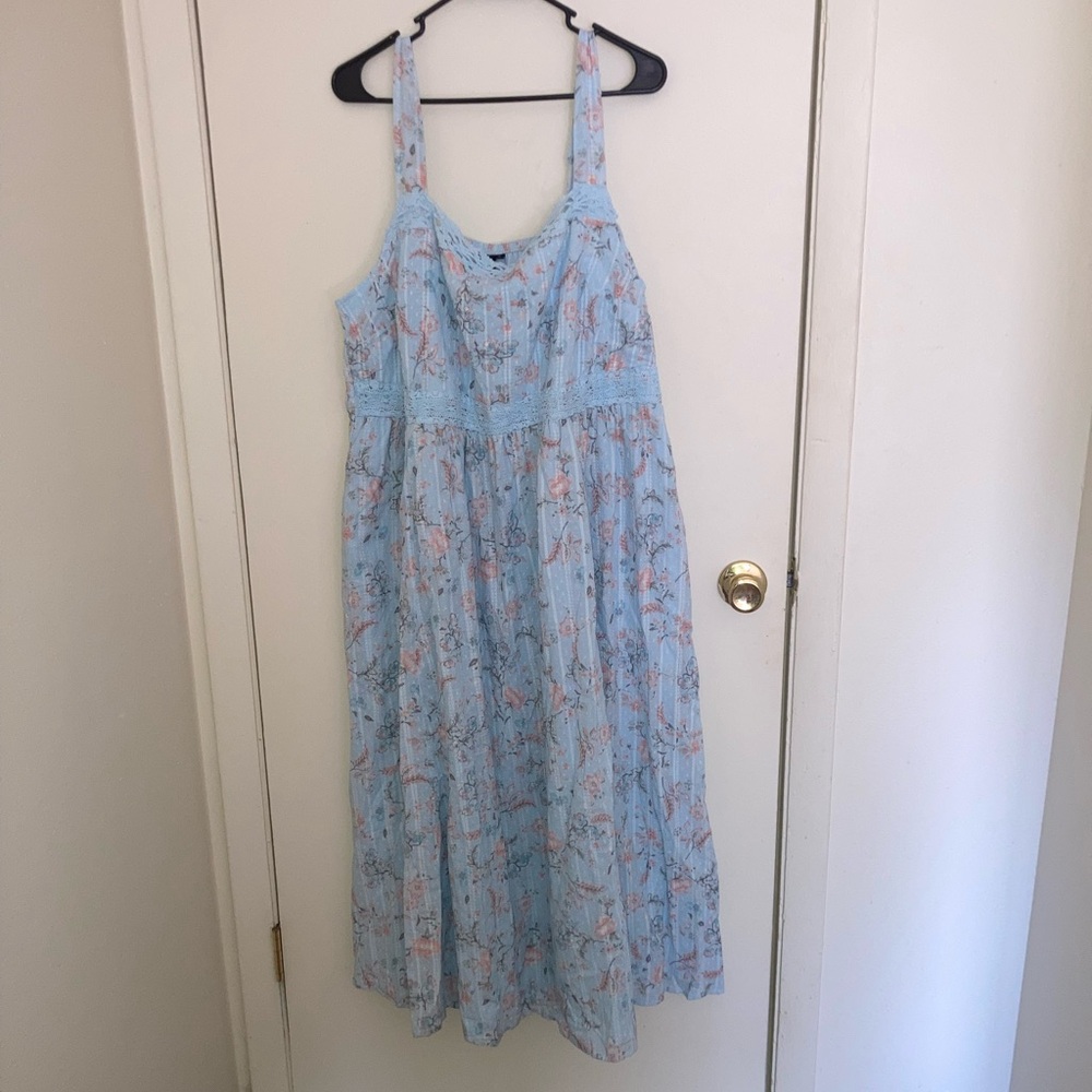 torrid Light Blue Floral Midi Dress with Pink Accents